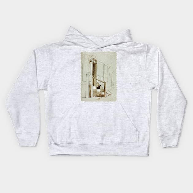 Cat on a Doorstep Kids Hoodie by UndiscoveredWonders